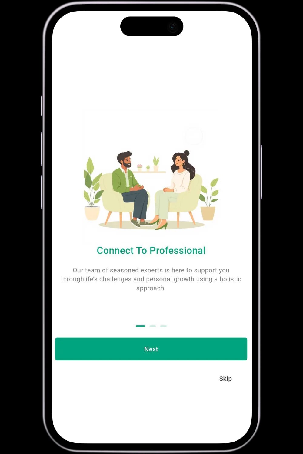 Serenity professional connection screen on an iPhone