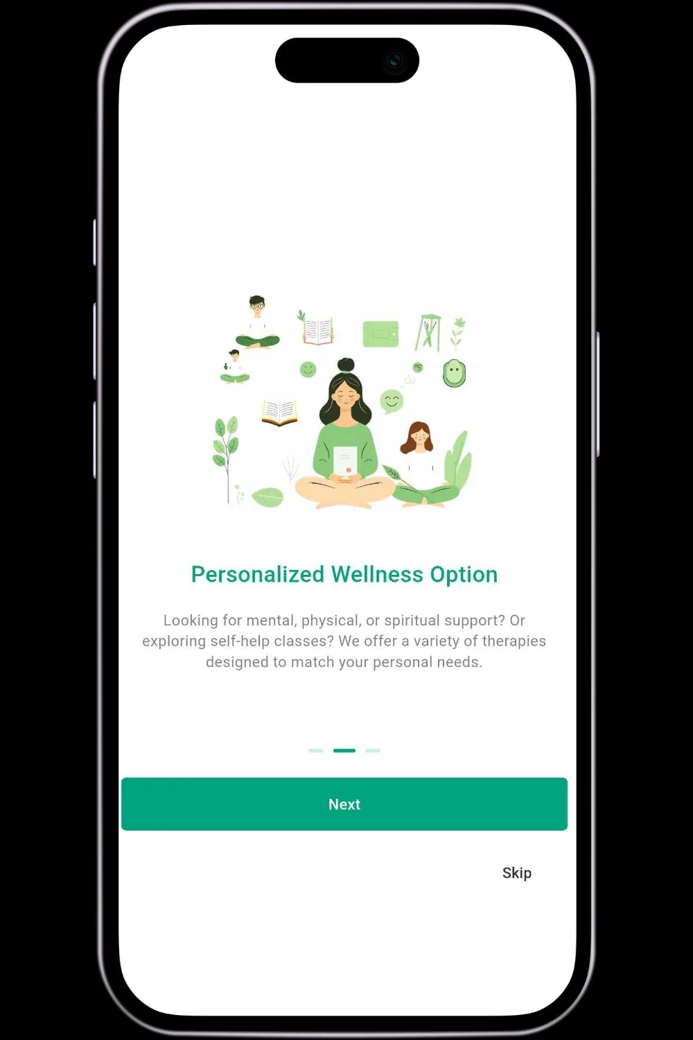 Serenity personalized wellness screen on an iPhone