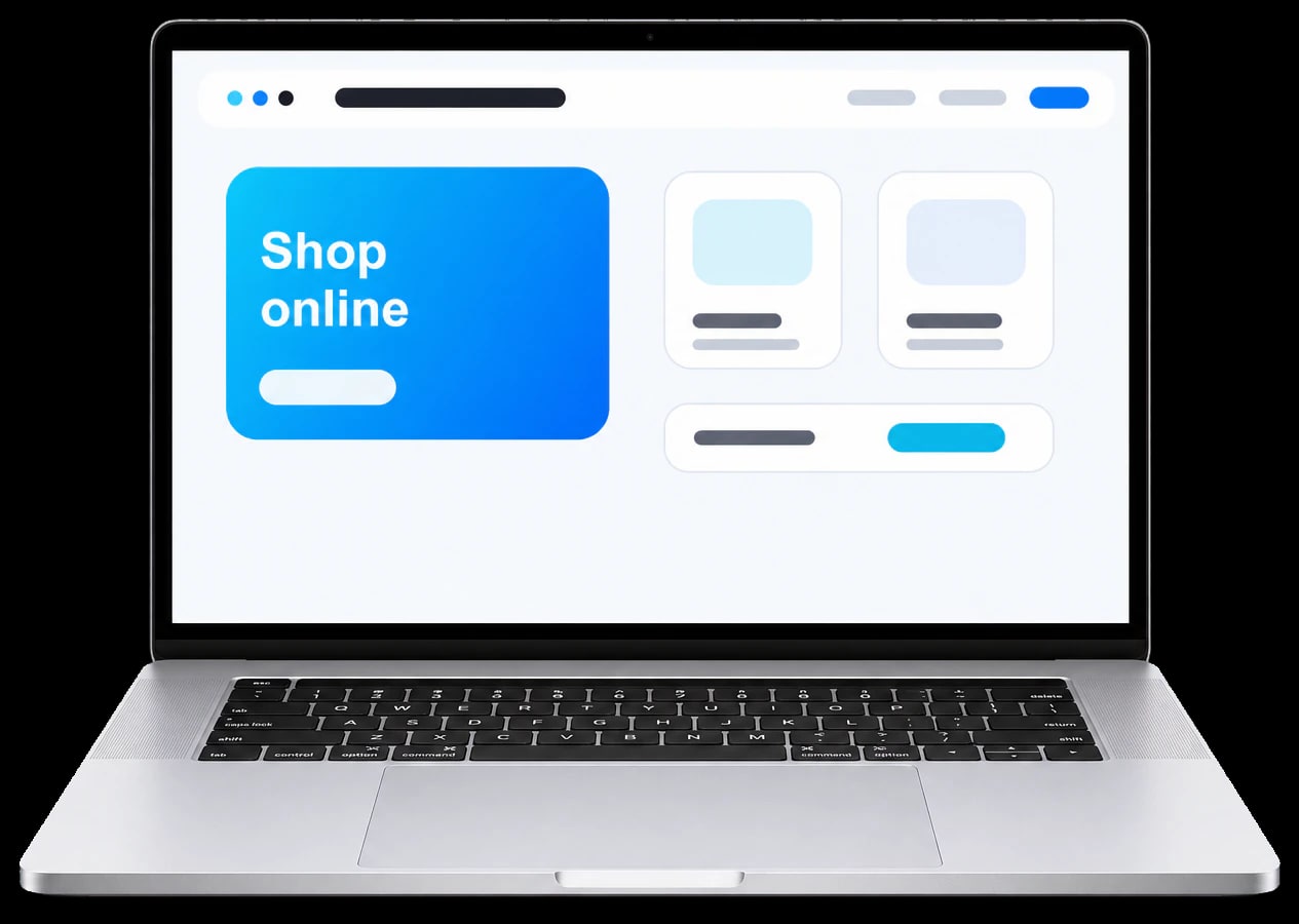 WY Computer storefront displayed on a MacBook Pro